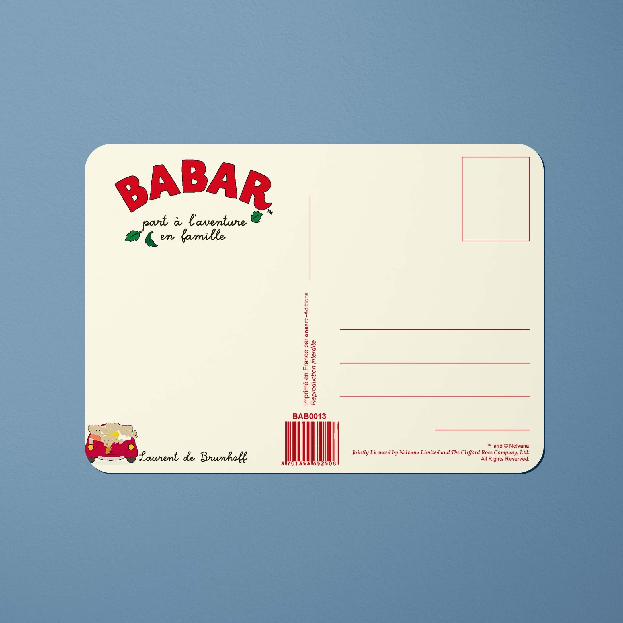 Carte postale Babar Babar part à l'aventure en famille