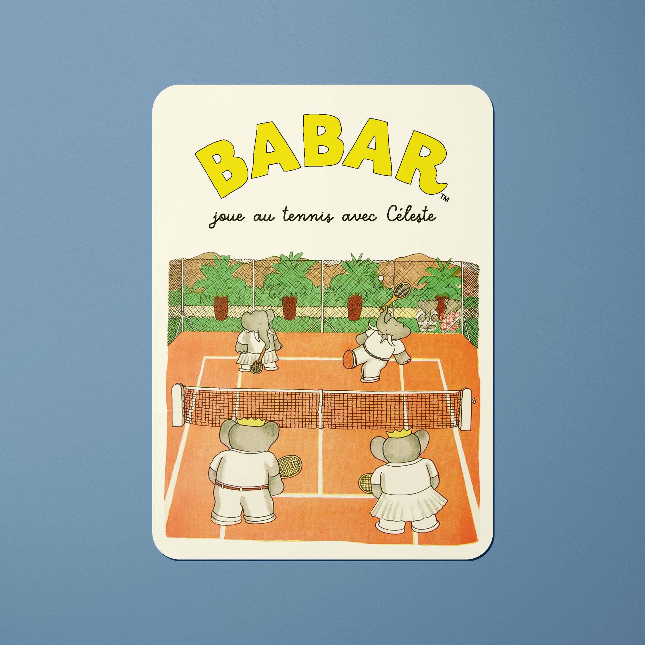 Carte postale Babar Babar joue au tennis avec Céleste