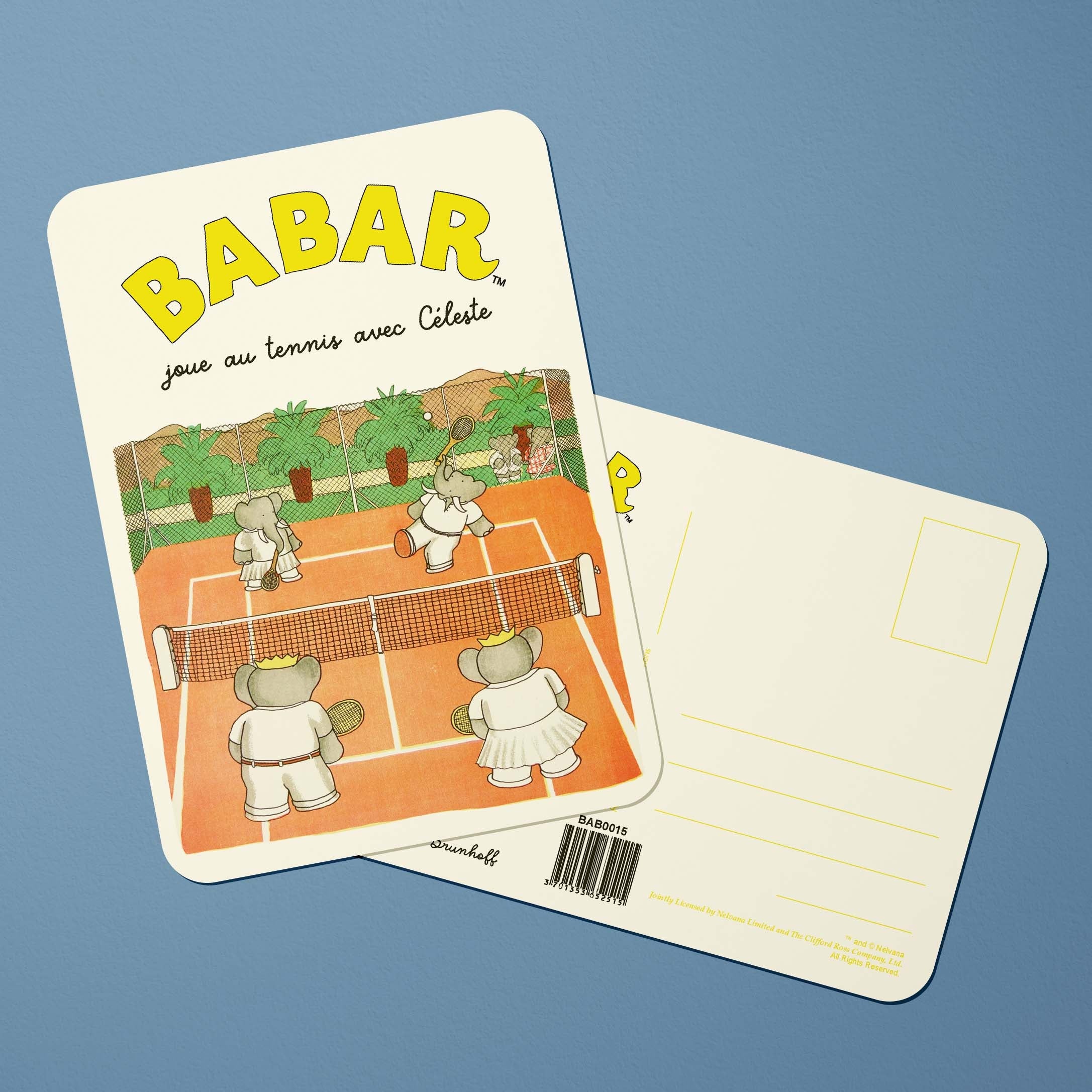 Carte postale Babar Babar joue au tennis avec Céleste