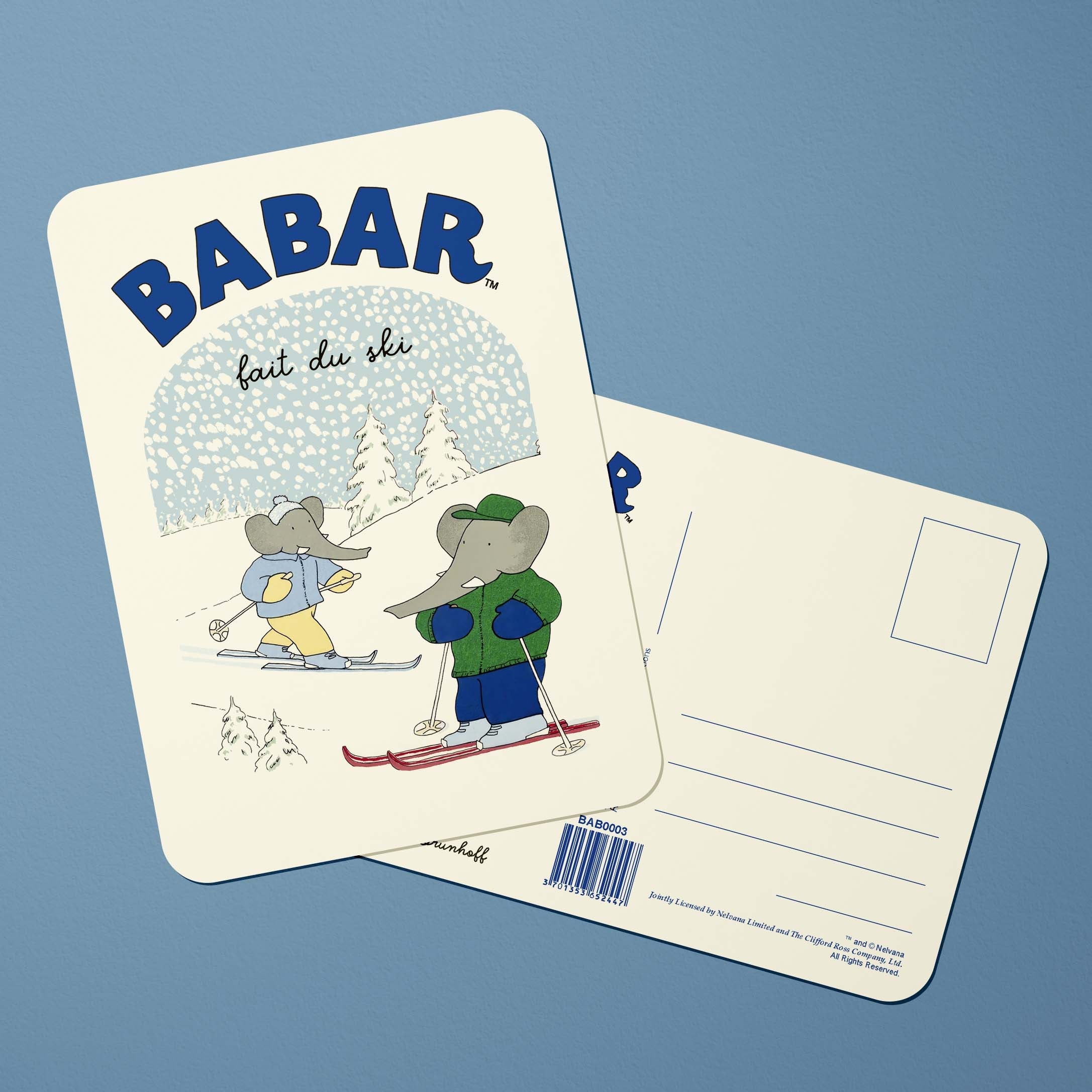 Carte postale Babar Babar fait du ski