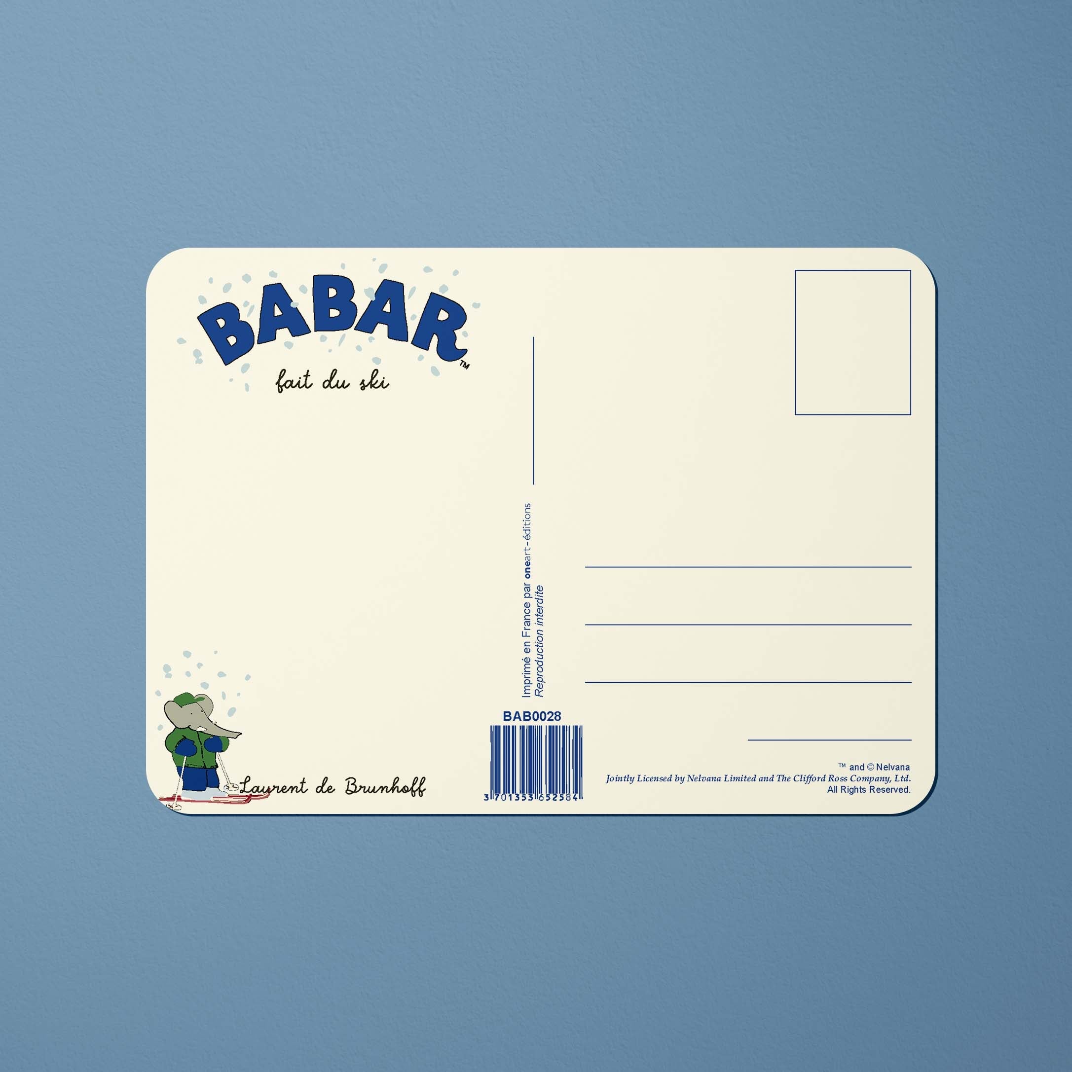 Carte postale Babar Babar fait du ski