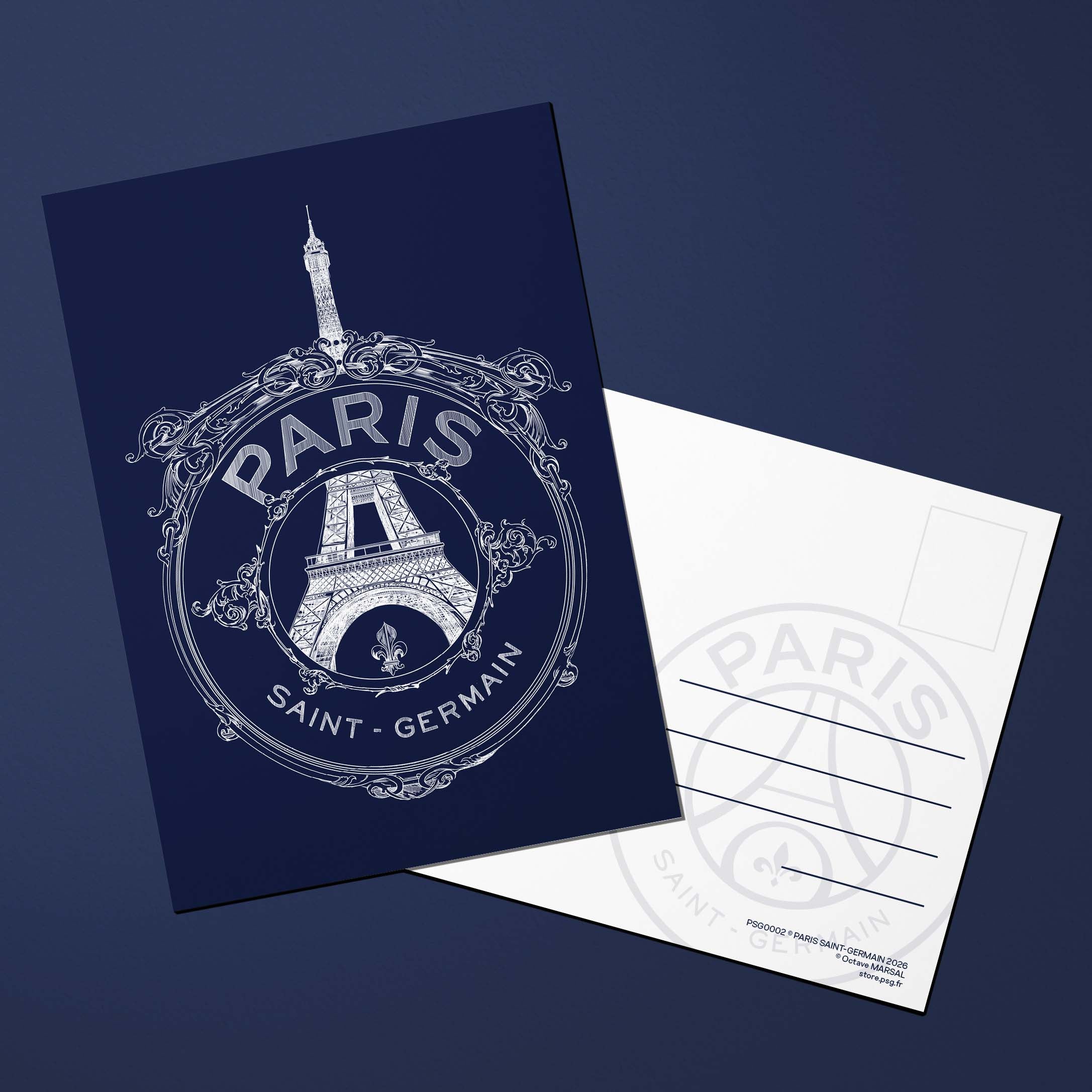 Carte postale PSG - Allégorie Parisienne sur fond bleu par Octave Marsal