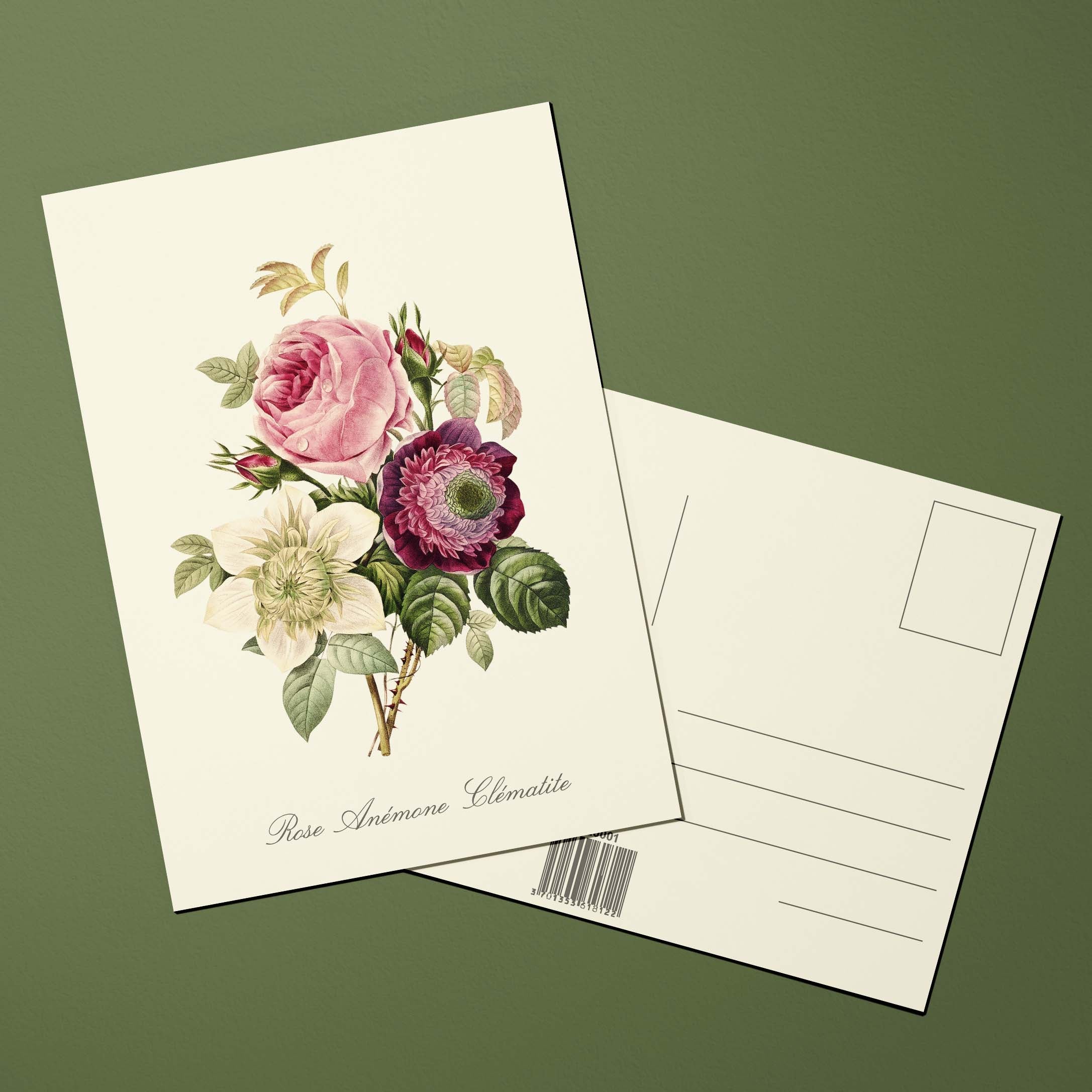 Carte postale Fleurs Rose - Anémone - Clématite