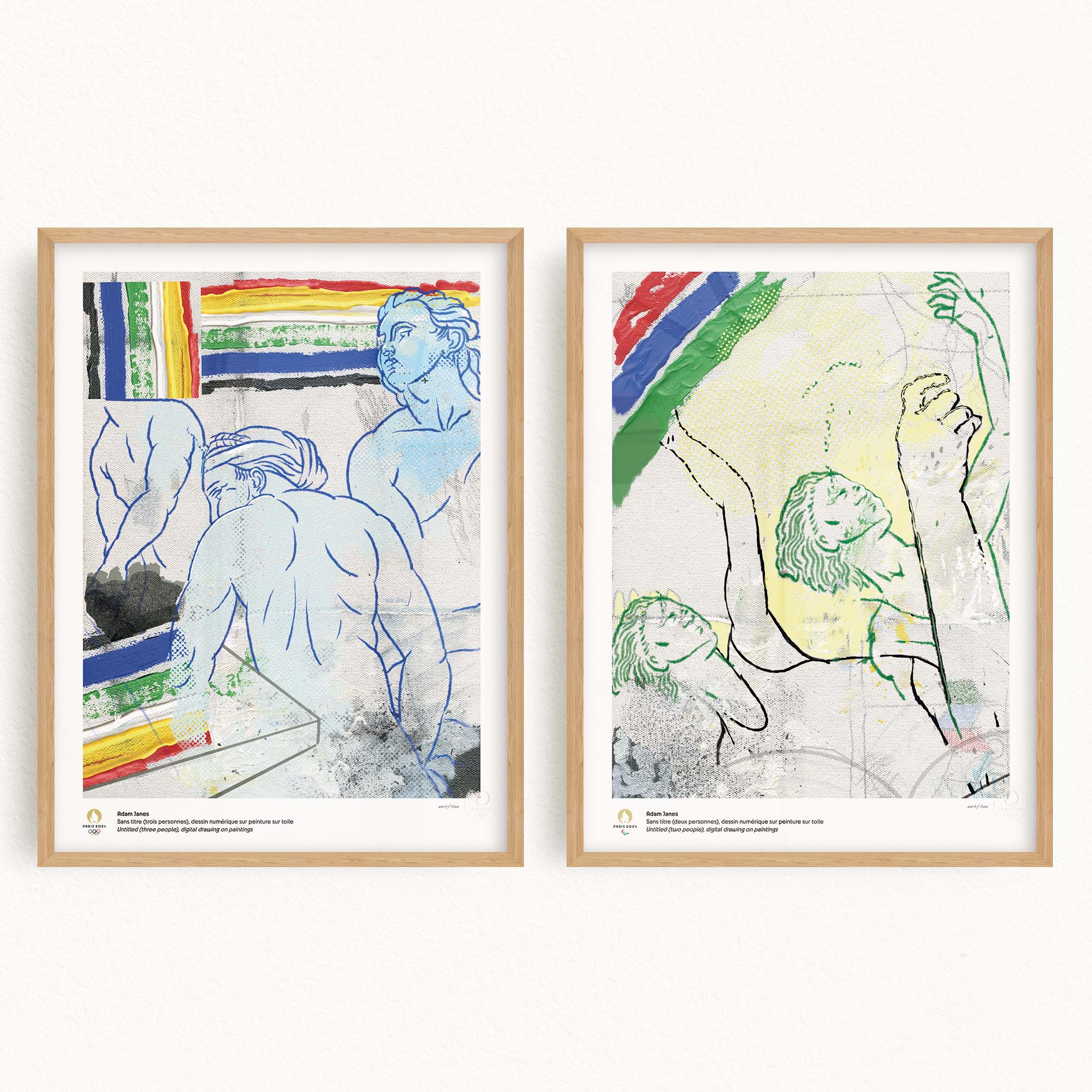 Diptych of Paris 2024 artistic posters for the Olympic and Paralympic games by Adam Janes 