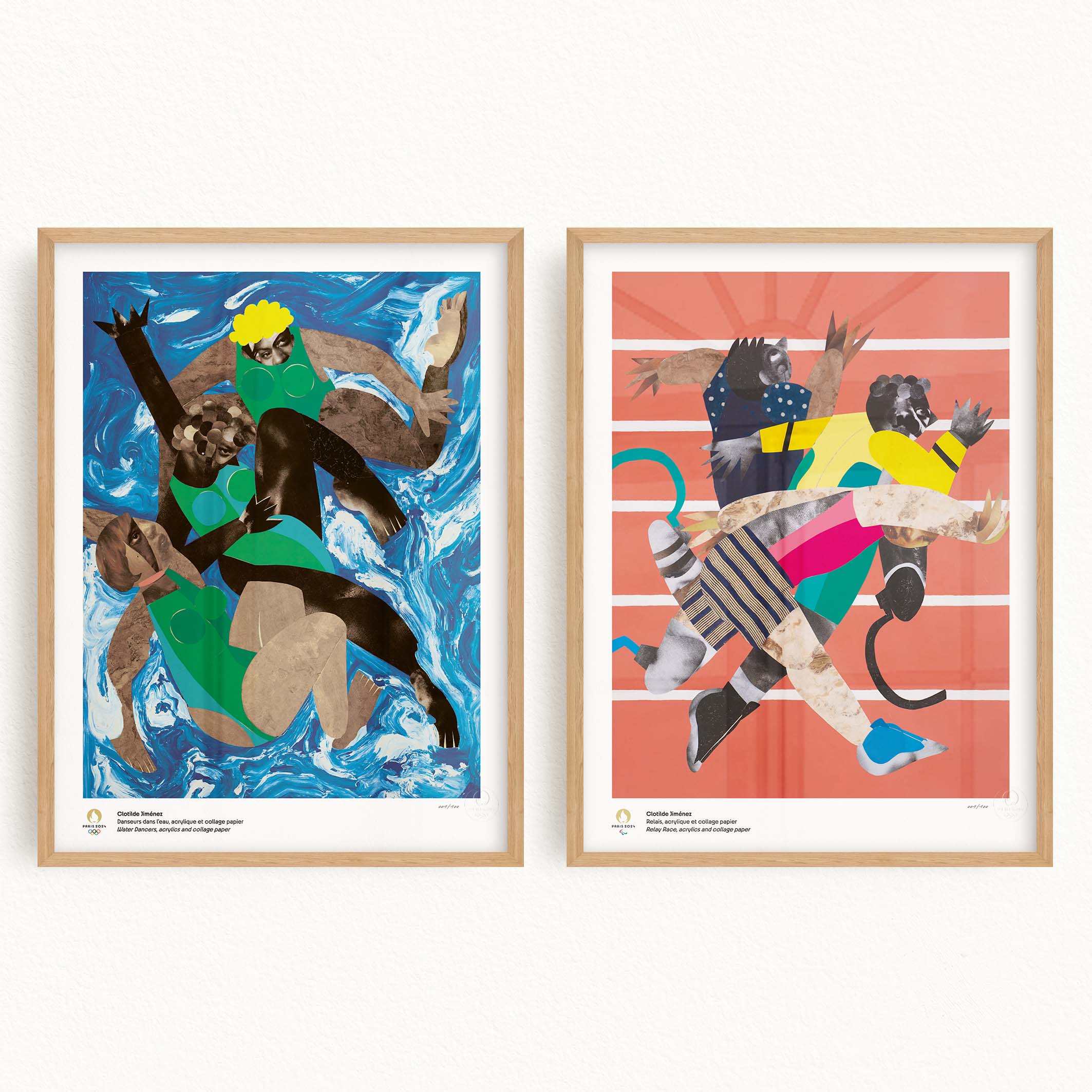 Diptych of Paris 2024 artistic posters for the Olympic and Paralympic Games by Clotilde Jiménez