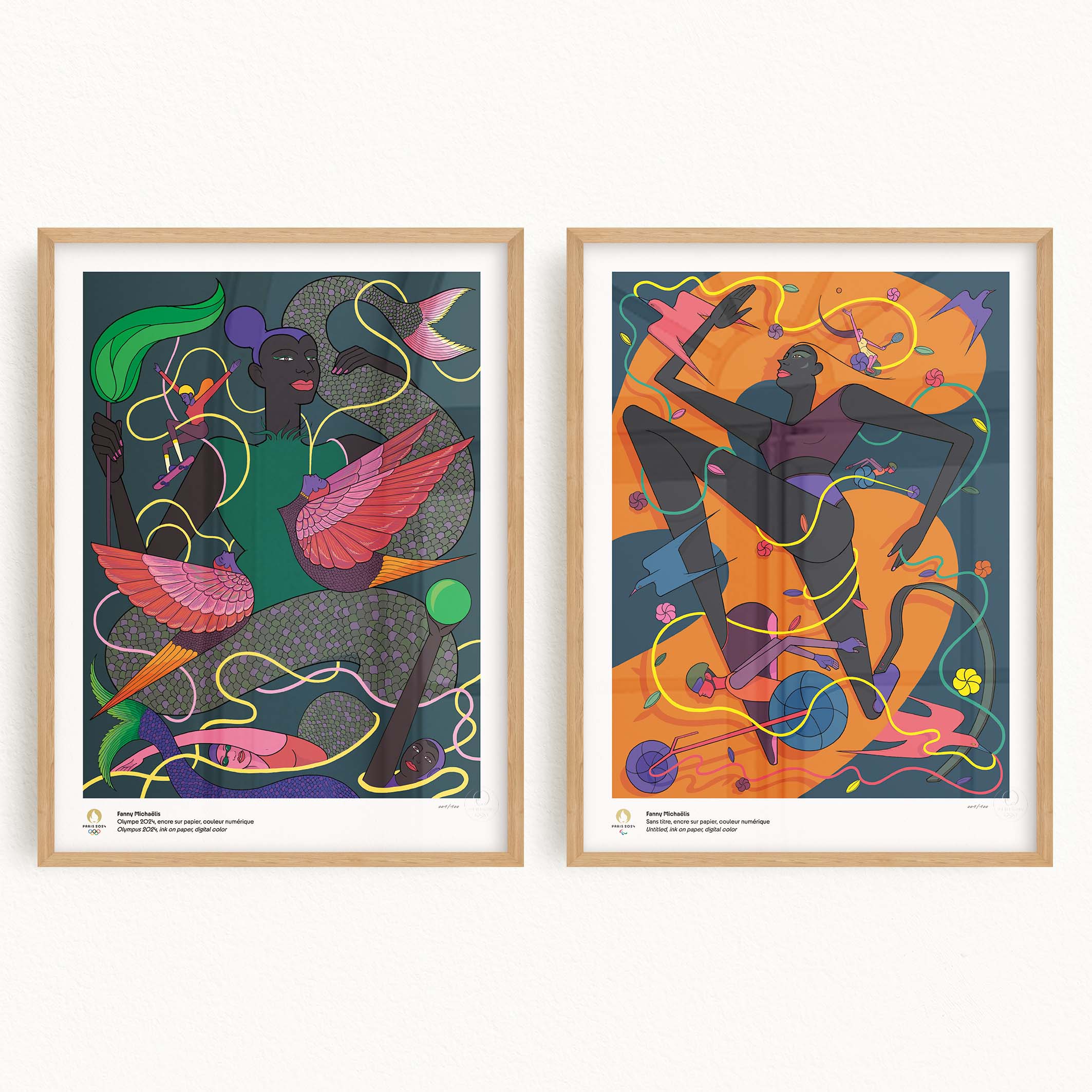 Diptych of Paris 2024 artistic posters for the Olympic and Paralympic Games by Fanny Michaëlis 