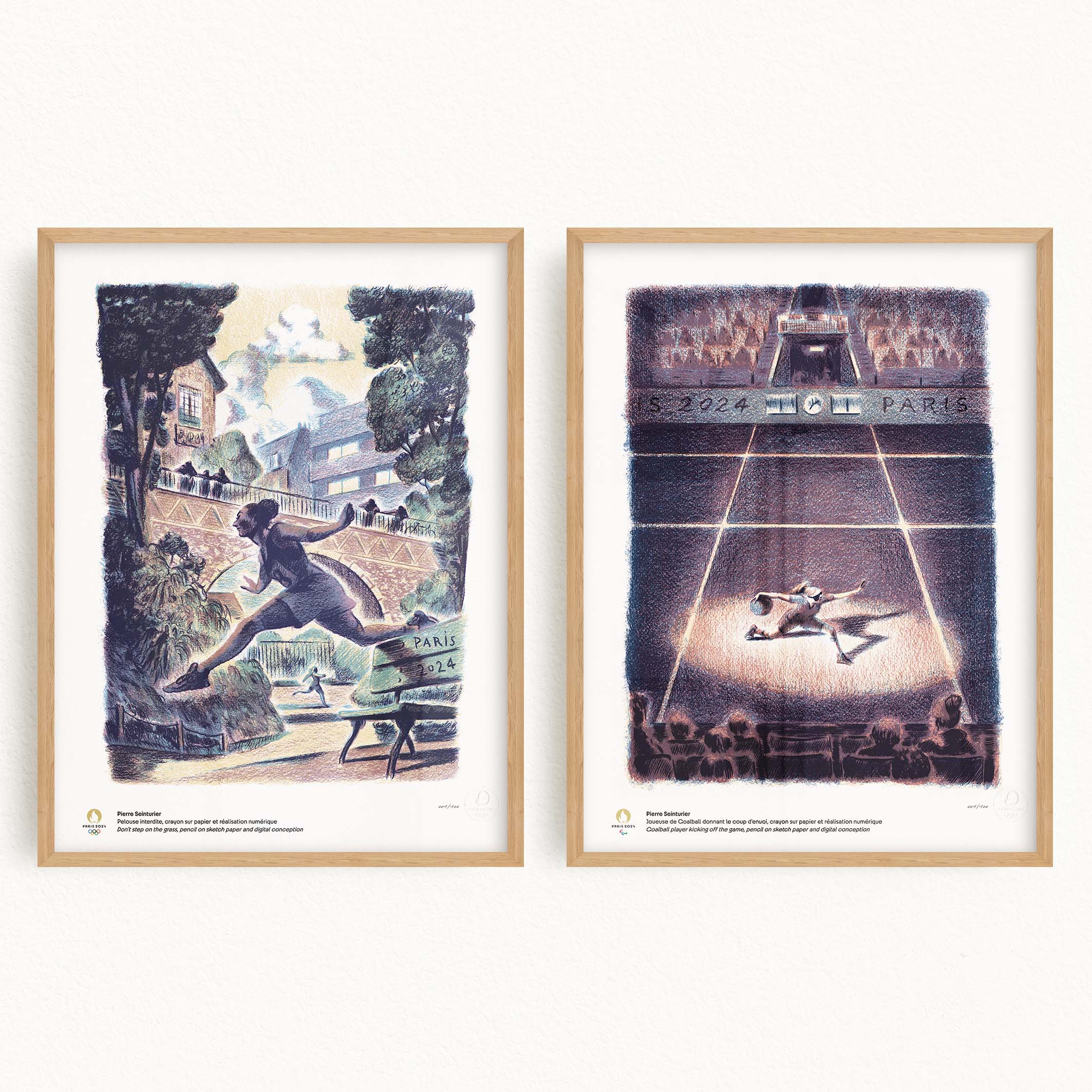 Diptych of Paris 2024 artistic posters for the Olympic and Paralympic Games by Pierre Seinturier