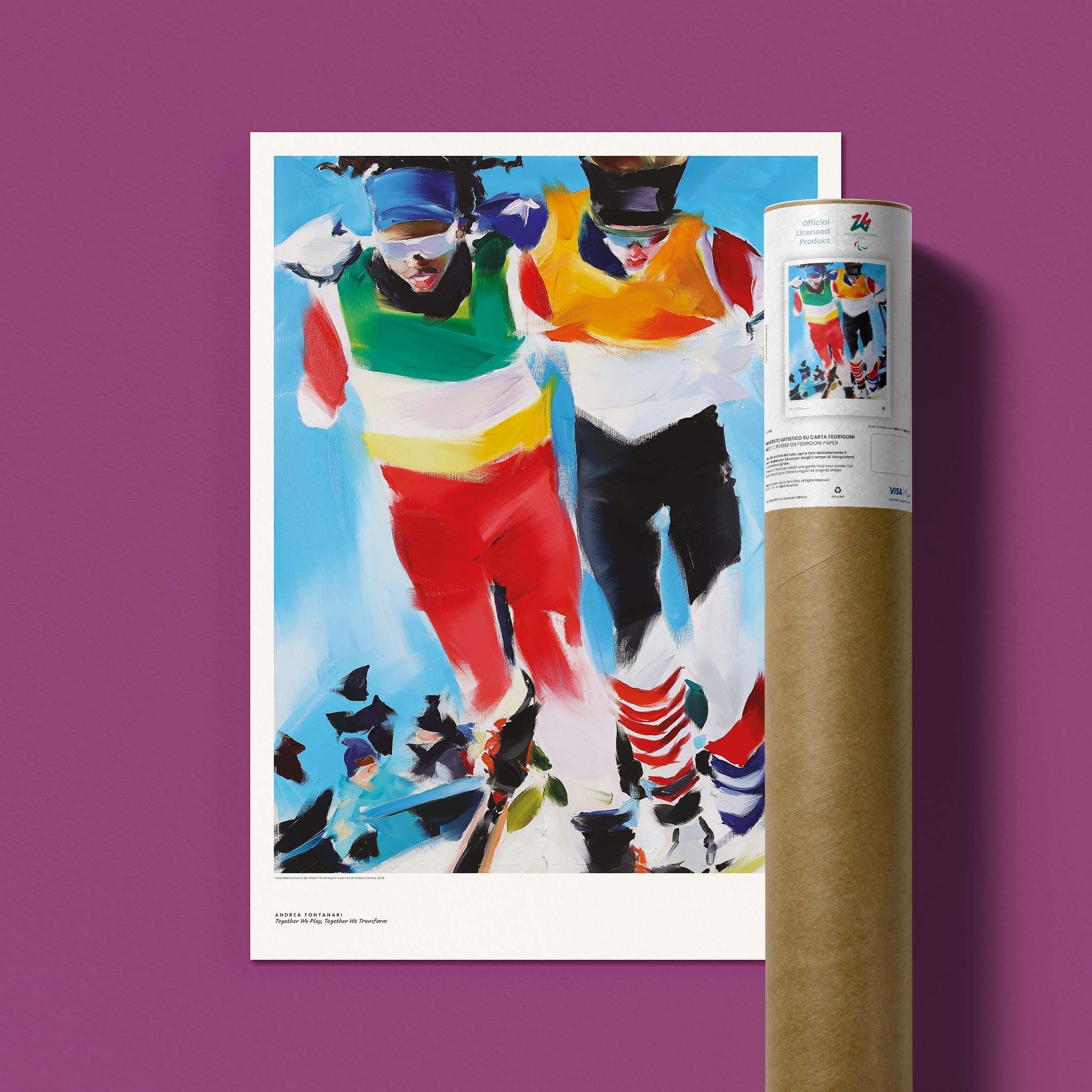 Affiche artistique Milano Cortina 2026 pour les Jeux Paralympiques, Together we play, together we transform par Dida (Andrea) Fontanari