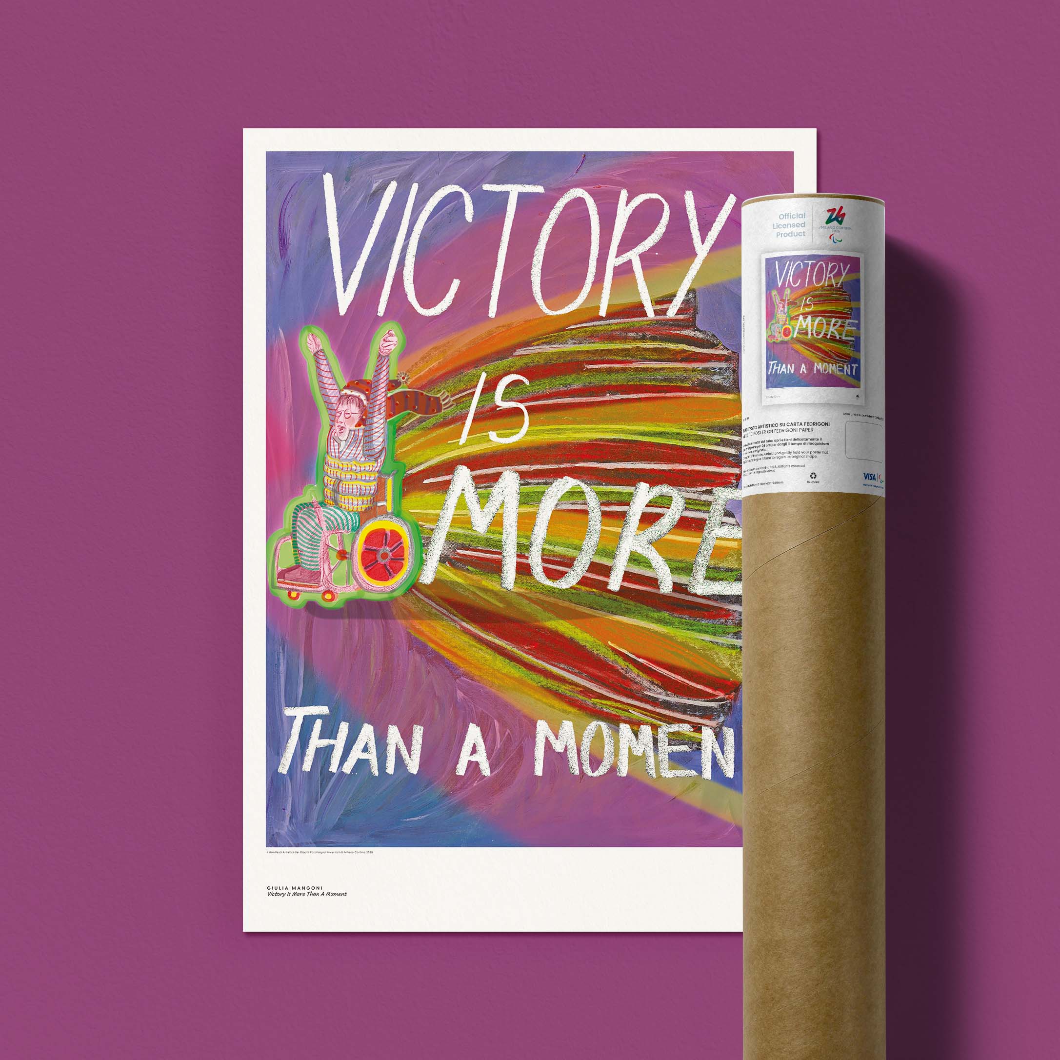 Affiche artistique Milano Cortina 2026 pour les Jeux Paralympiques, Victory is more than a moment par Giulia Mangoni