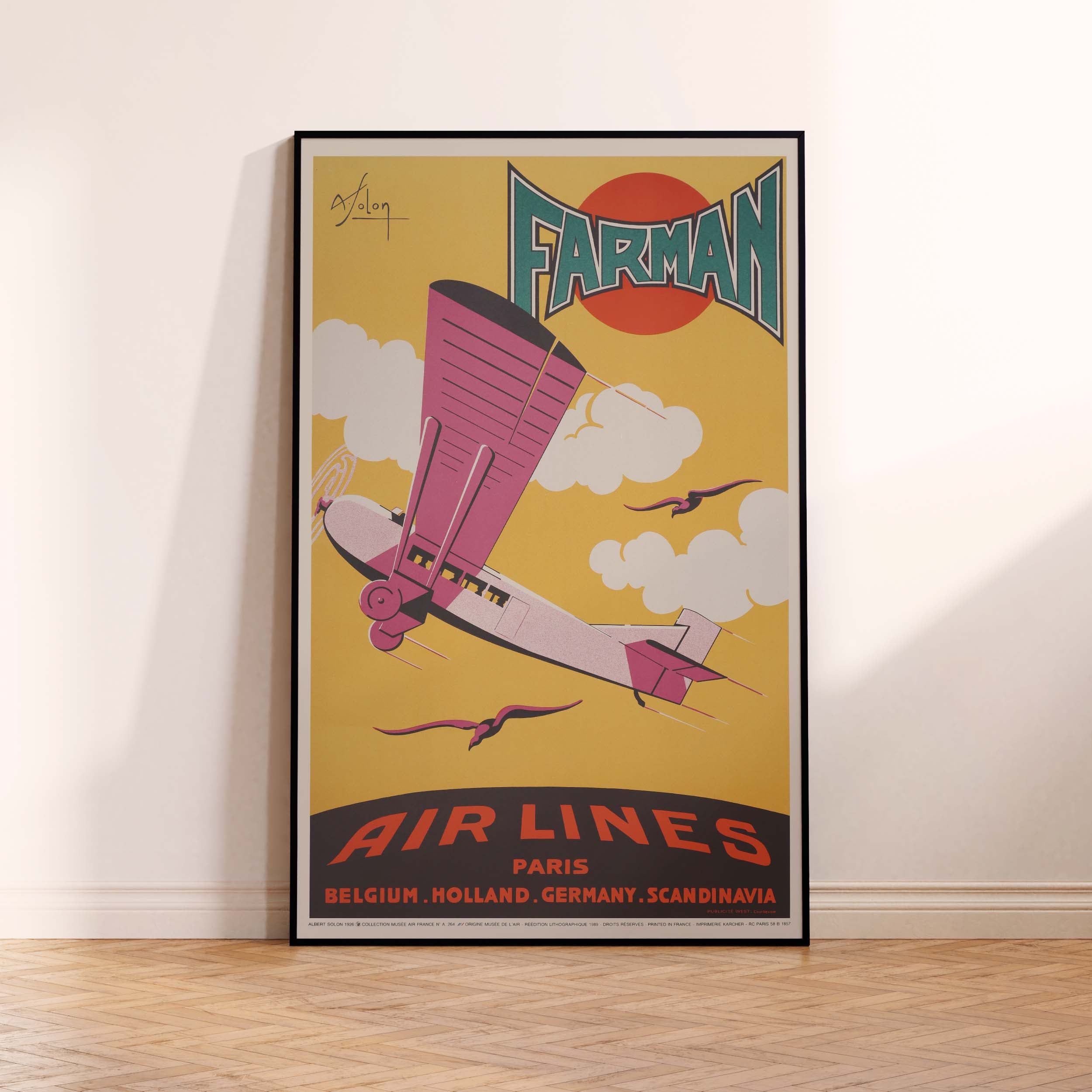 Affiche d'agence Farman Airlines - Paris Belgium Germany Scandinavia-oneart.fr