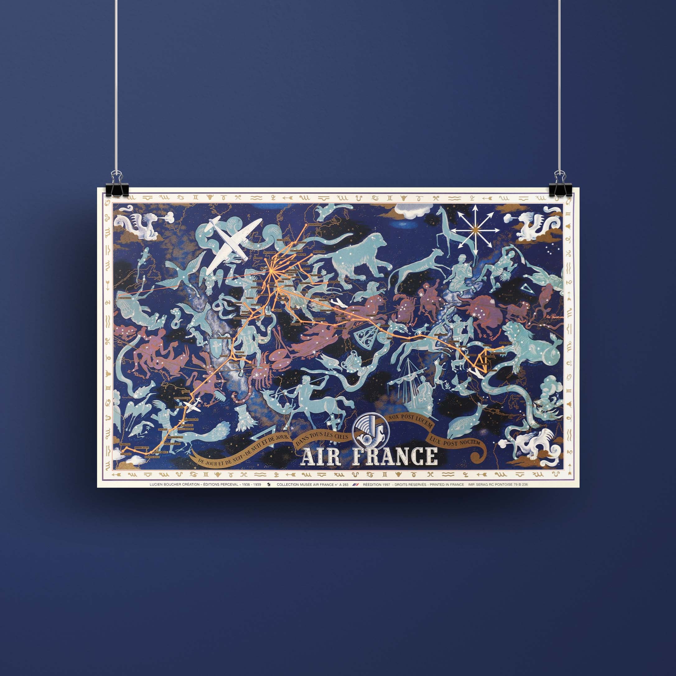 Affiche d'agence Air France - Planisphère - Constellations-oneart.fr