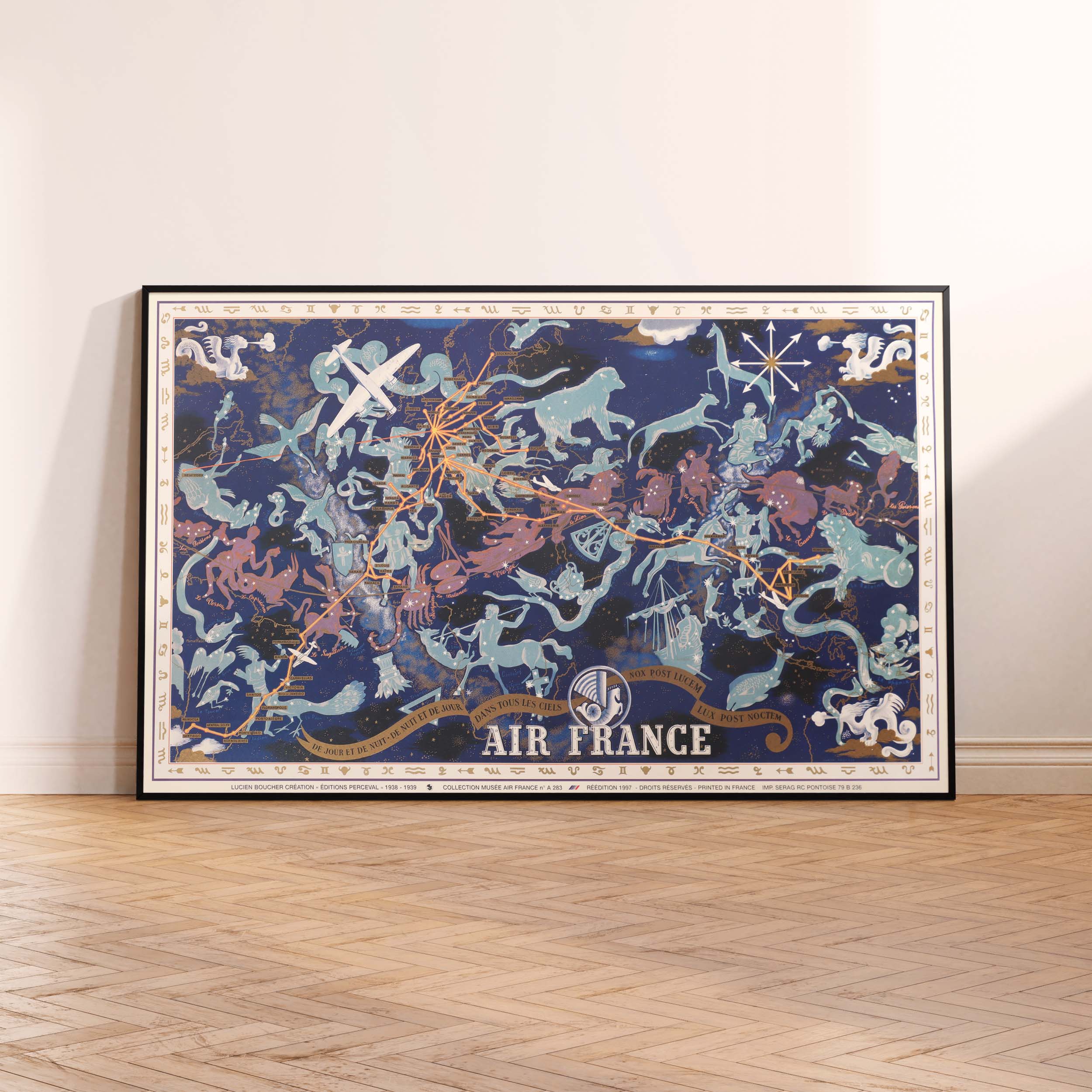 Affiche d'agence Air France - Planisphère - Constellations-oneart.fr