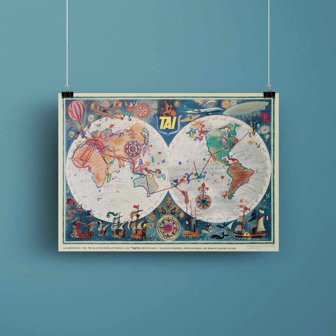 Affiche d'agence TAI - Planisphère