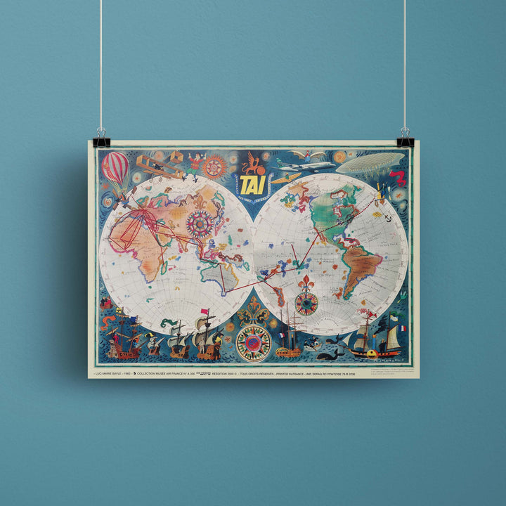 Affiche d'agence TAI - Planisphère