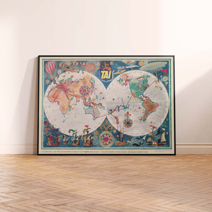 Affiche d'agence TAI - Planisphère