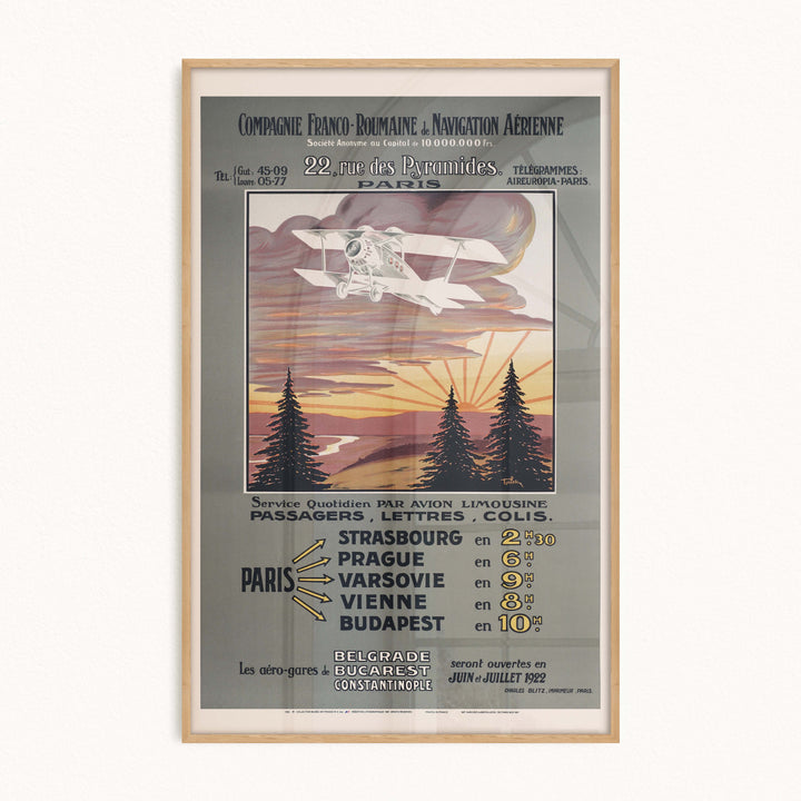 Affiche d'agence Compagnie Franco-Roumaine de navigation aérienne