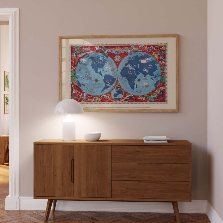 Affiche d'agence Air France - Mappemonde