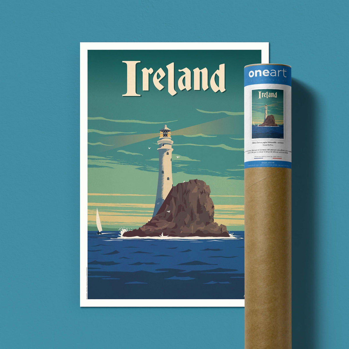 Affiche de voyage Irlande - Phare par Alex Asfour