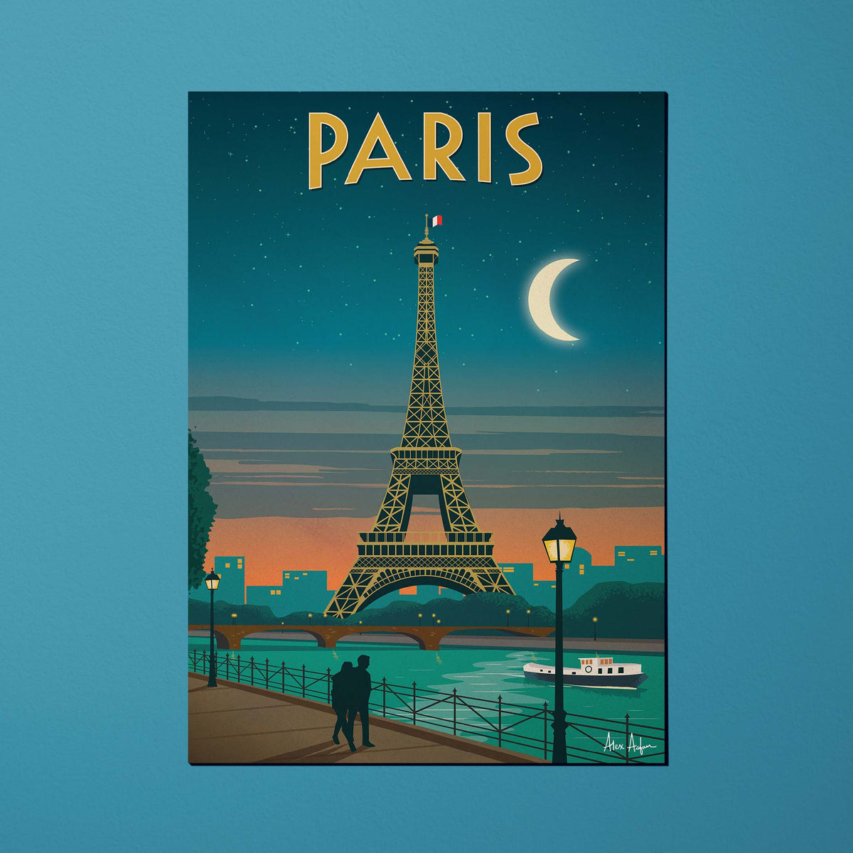 Carte postale de voyage France - Paris - Tour Eiffel au clair de lune par Alex Asfour