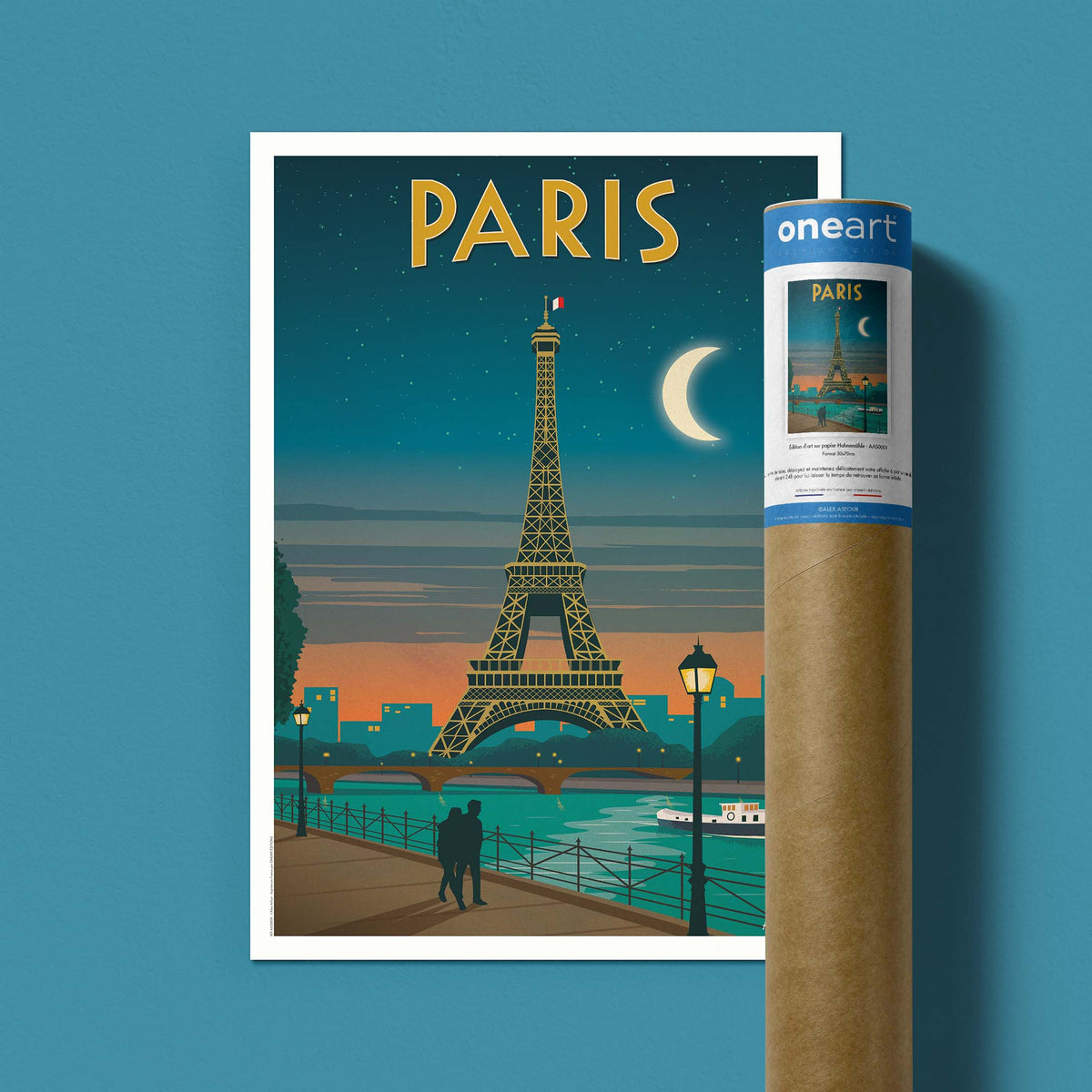 Affiche de voyage France - Paris - Tour Eiffel au clair de lune par Alex Asfour