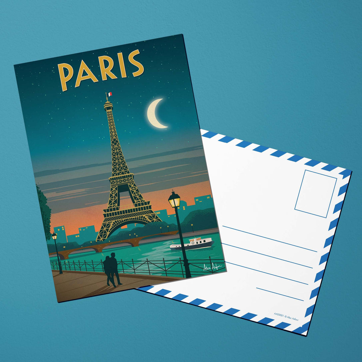 Carte postale de voyage France - Paris - Tour Eiffel au clair de lune par Alex Asfour