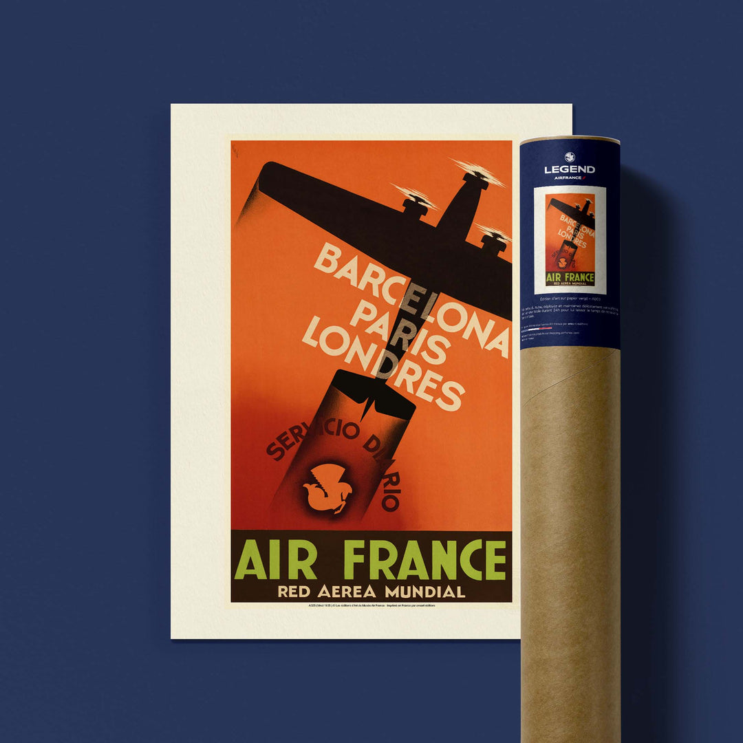 Affiche Air France - Red area Barcelona - Paris - Londres