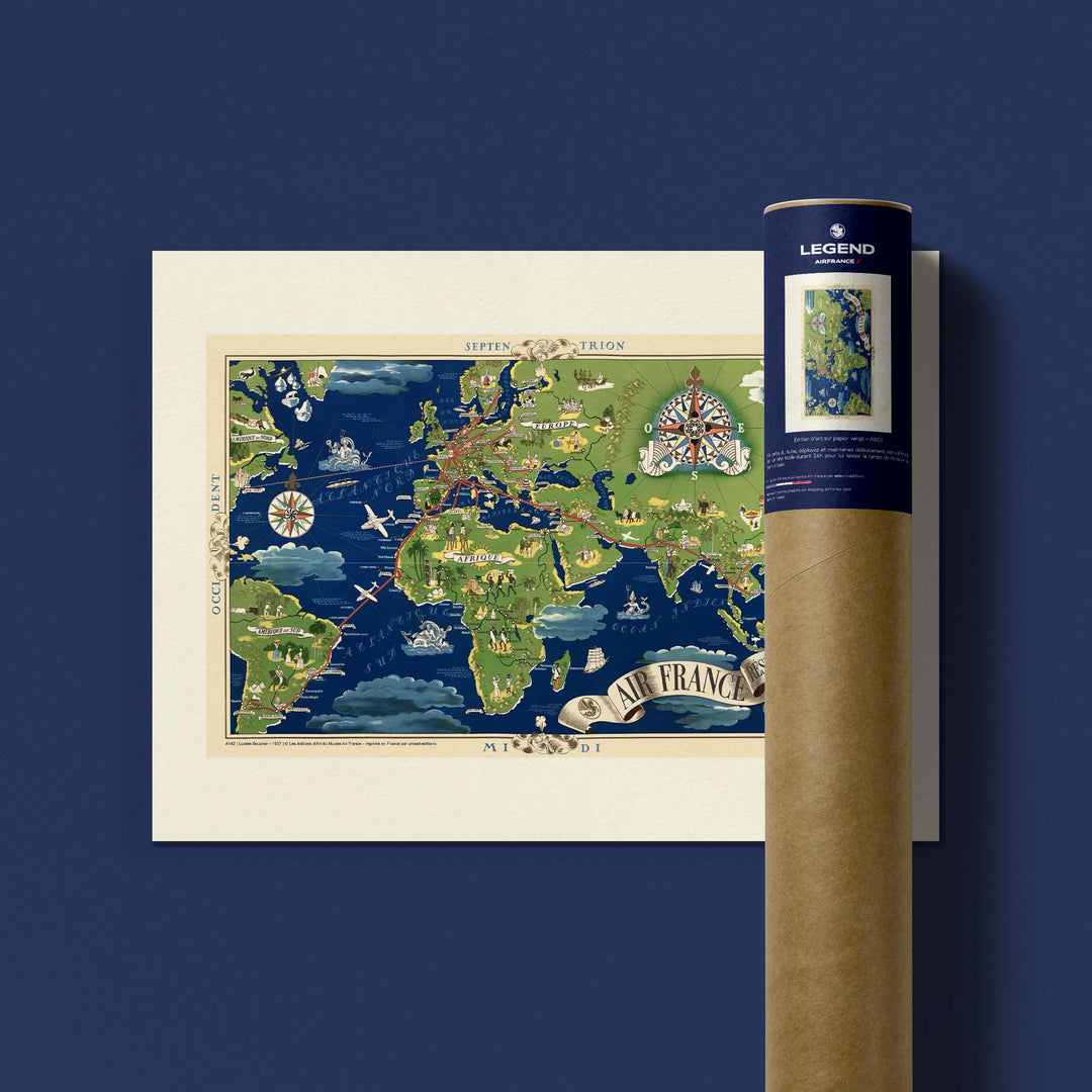 Affiche Air France - Planisphère Bleu/vert