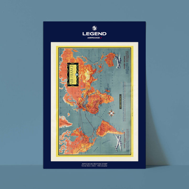 Affiche Air France - Planisphère découvrez le monde…