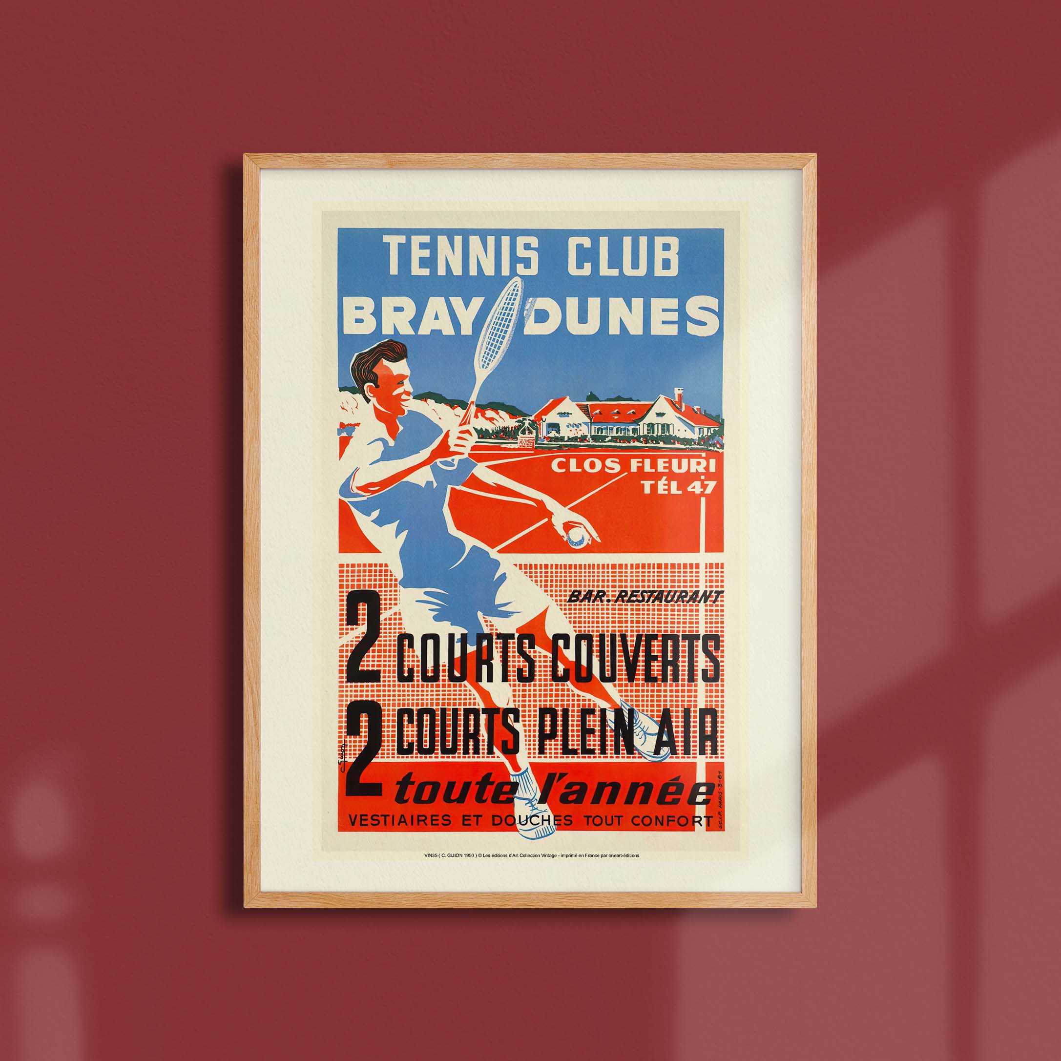 Affiche publicité vintage - Tennis CluB-oneart.fr