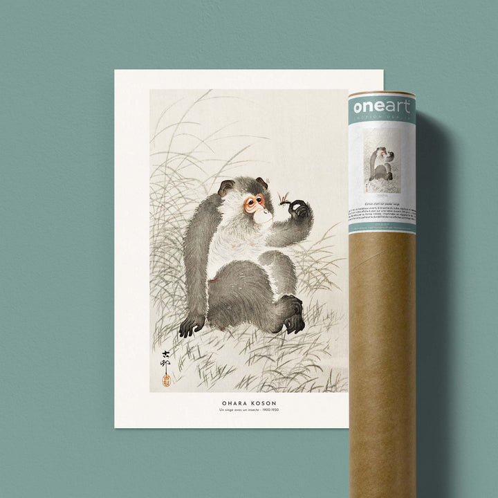 Estampe japonaise  - Un singe avec un insecte