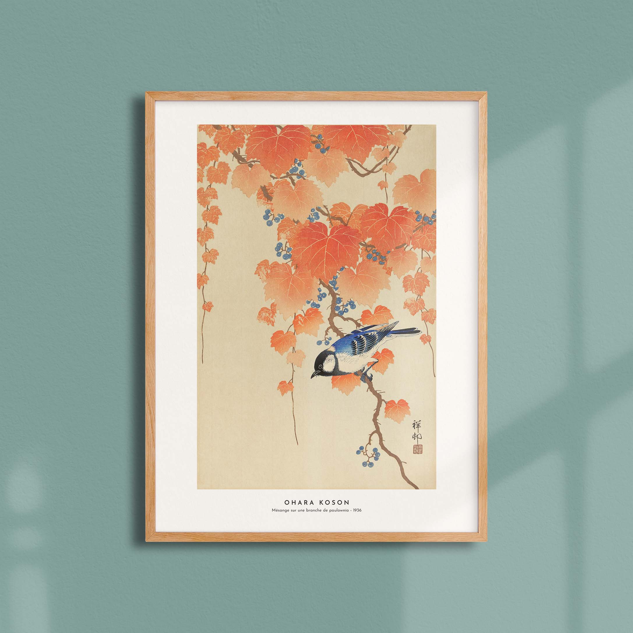 Estampe japonaise - Mésange sur une branche de paulownia-oneart.fr