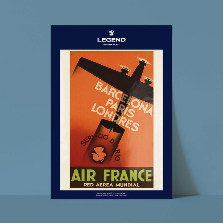 Affiche Air France - Red area Barcelona - Paris - Londres