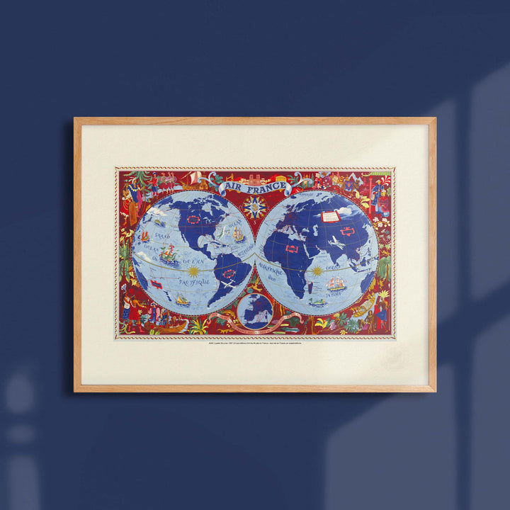 Affiche Air France - MAPPEMONDE Sur les ailes d'Air France