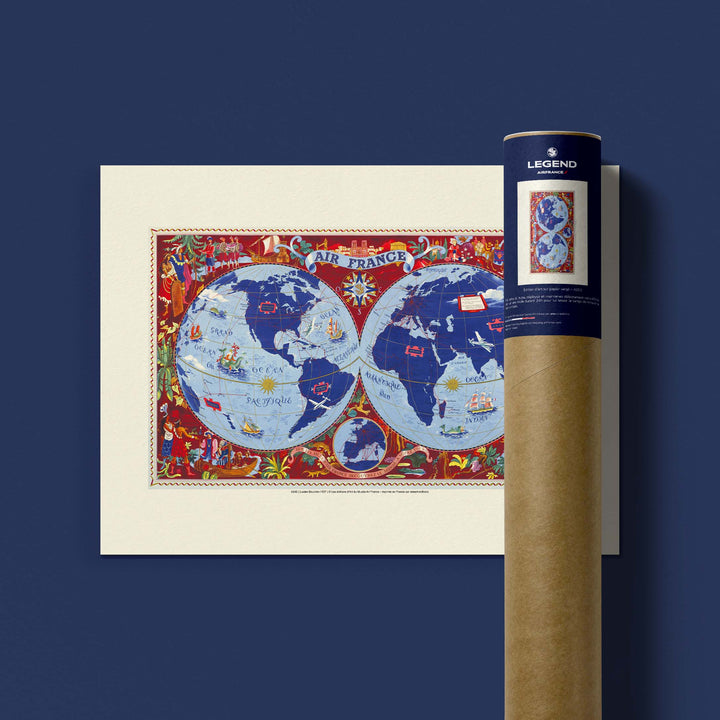 Affiche Air France - MAPPEMONDE Sur les ailes d'Air France