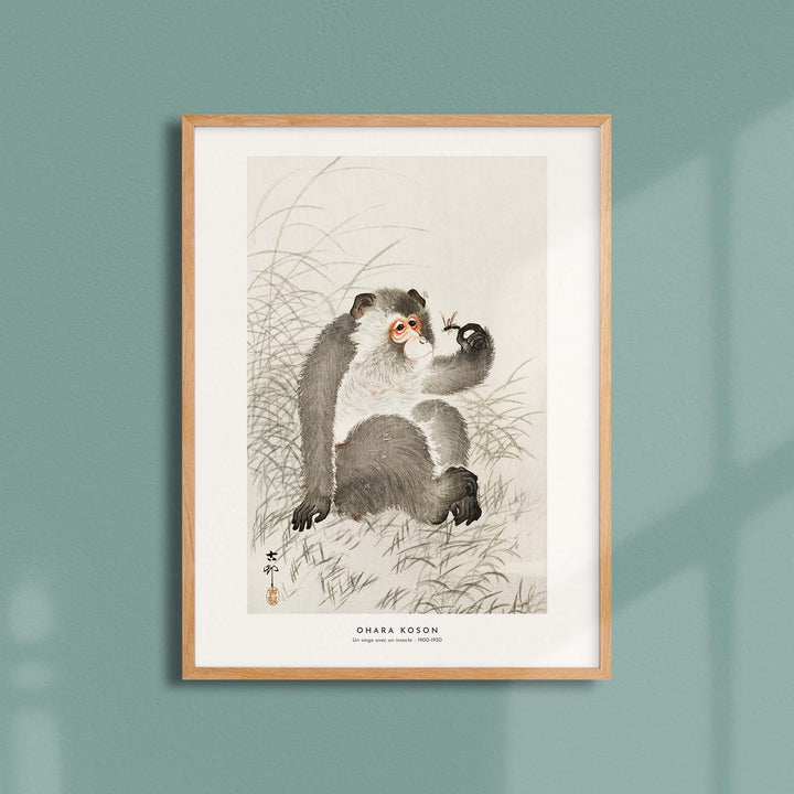 Estampe japonaise  - Un singe avec un insecte