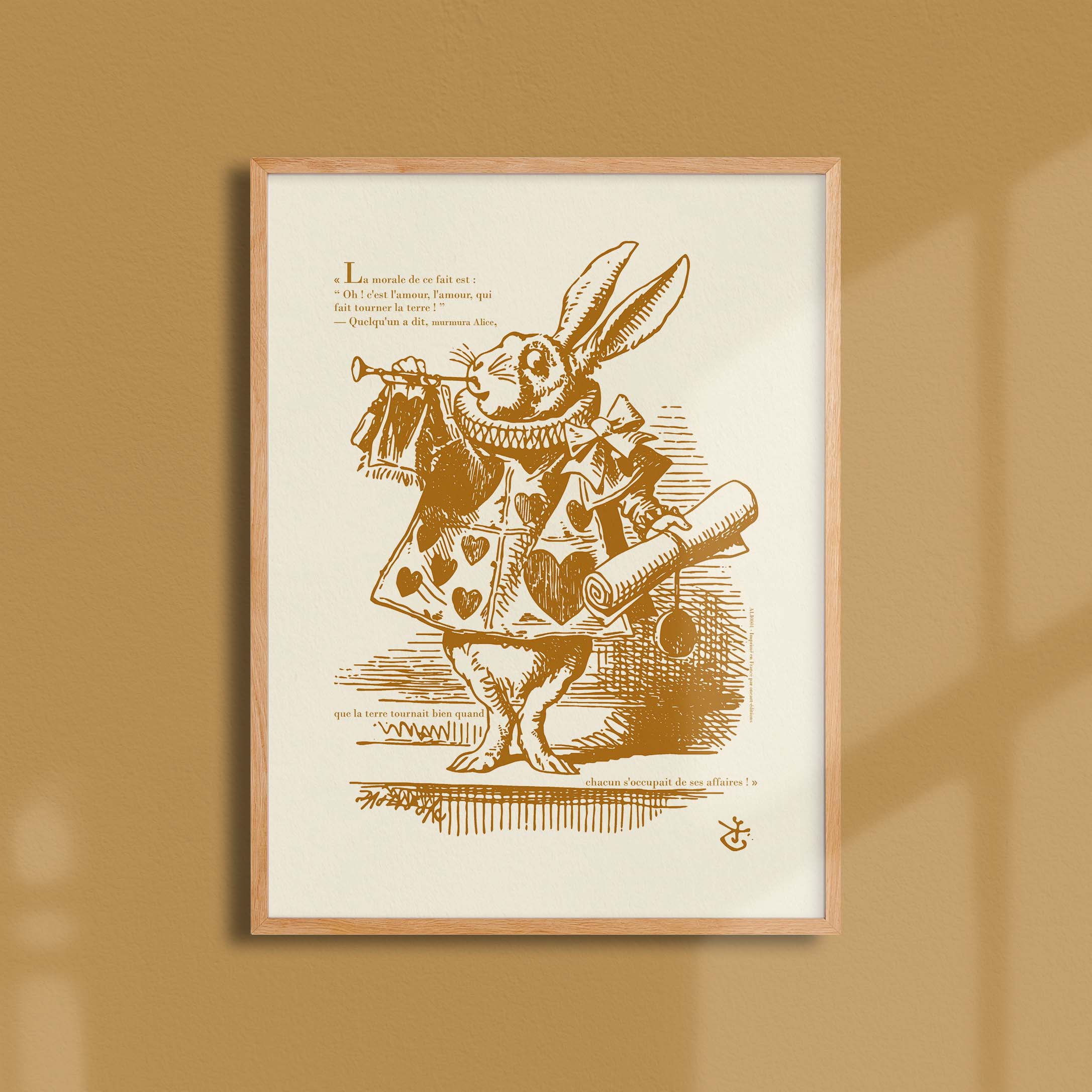 Affiche Alice - Le lapin blanc, habillé en hérault, souffle dans une trompette-oneart.fr
