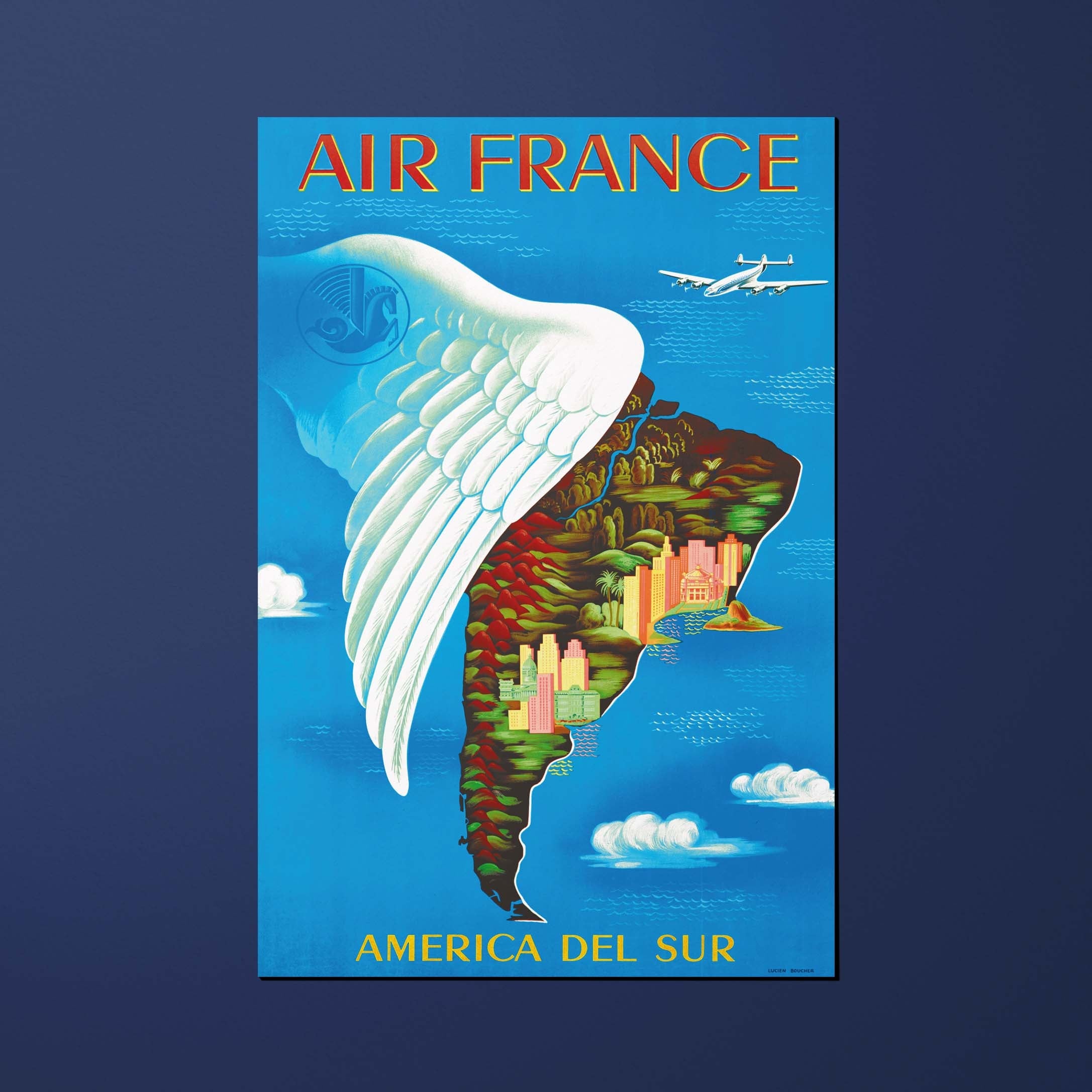 Air France Legend America del Sur postcard, mountain range and wing