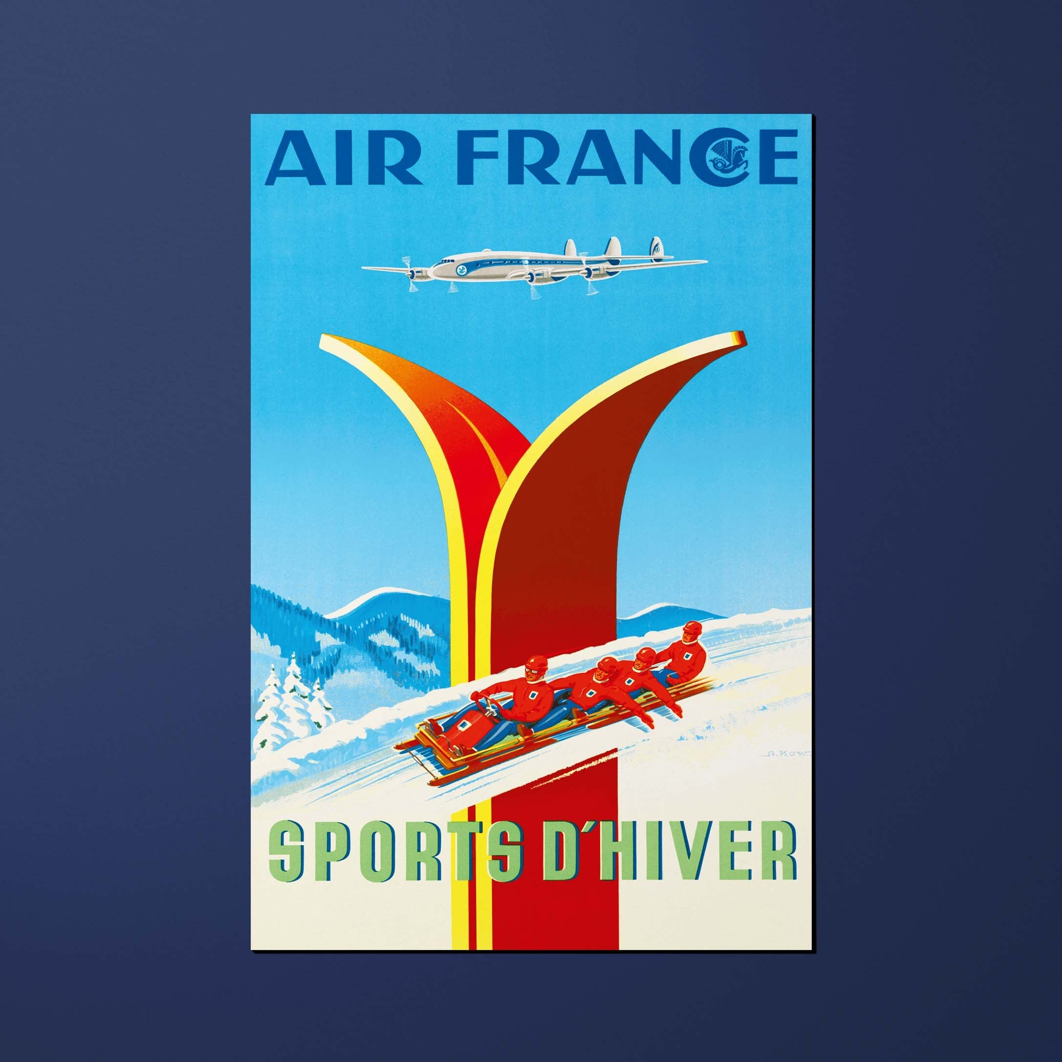 Postcard Air France Legend Winter sports, bobsleigh
