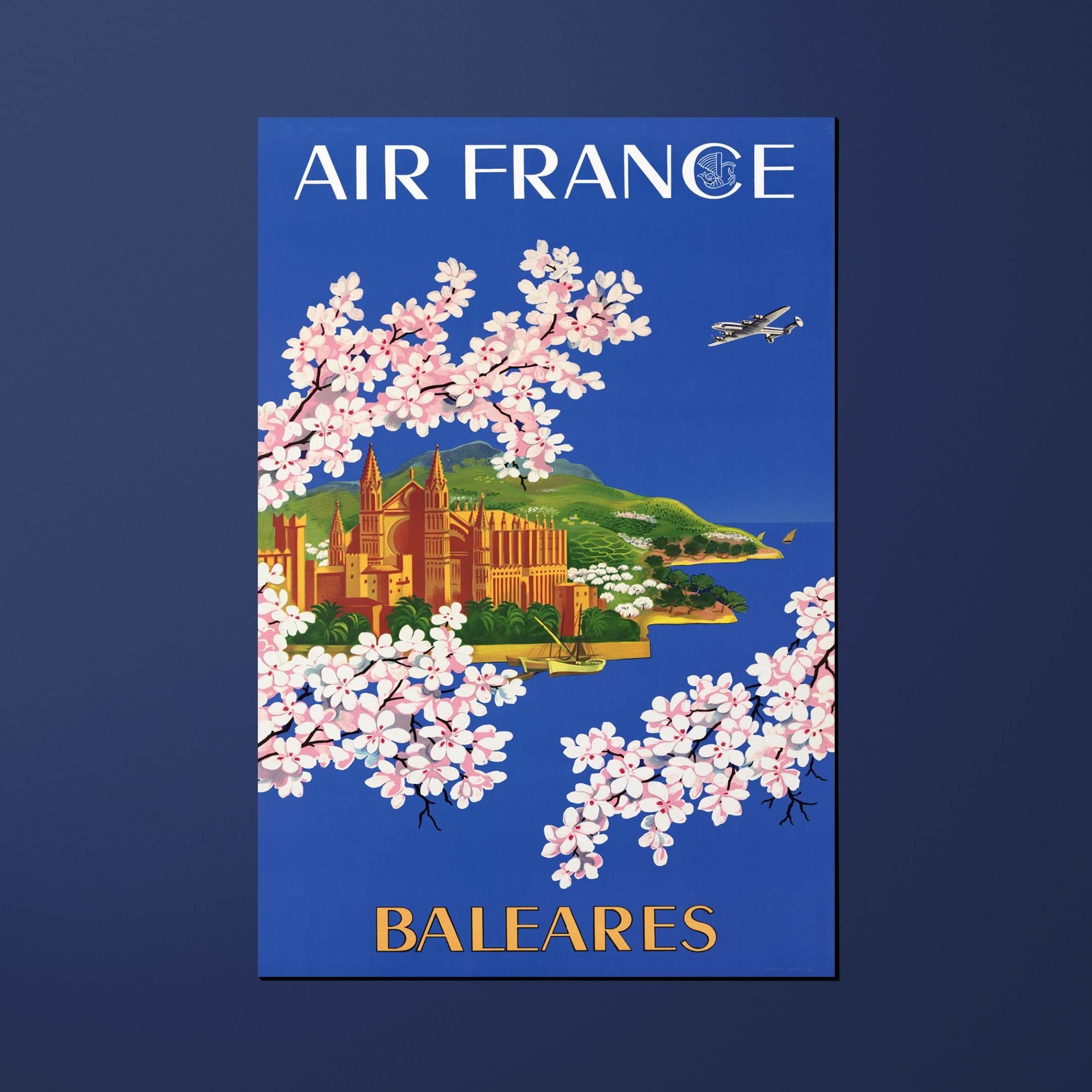 Air France Legend Balearic postcard, temple and hibiscus