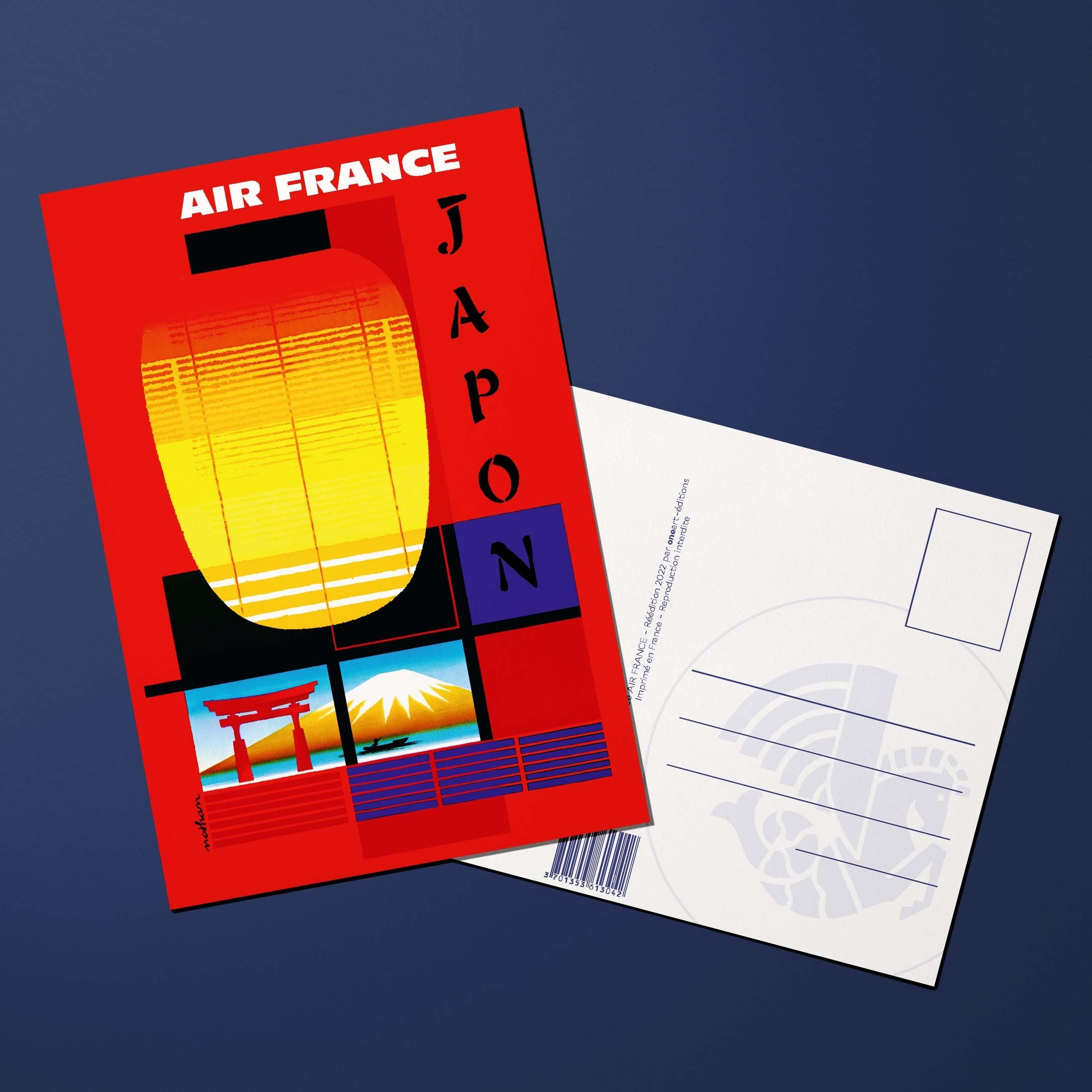 Air France Legend postcard Japan, lantern and Mount Fuji