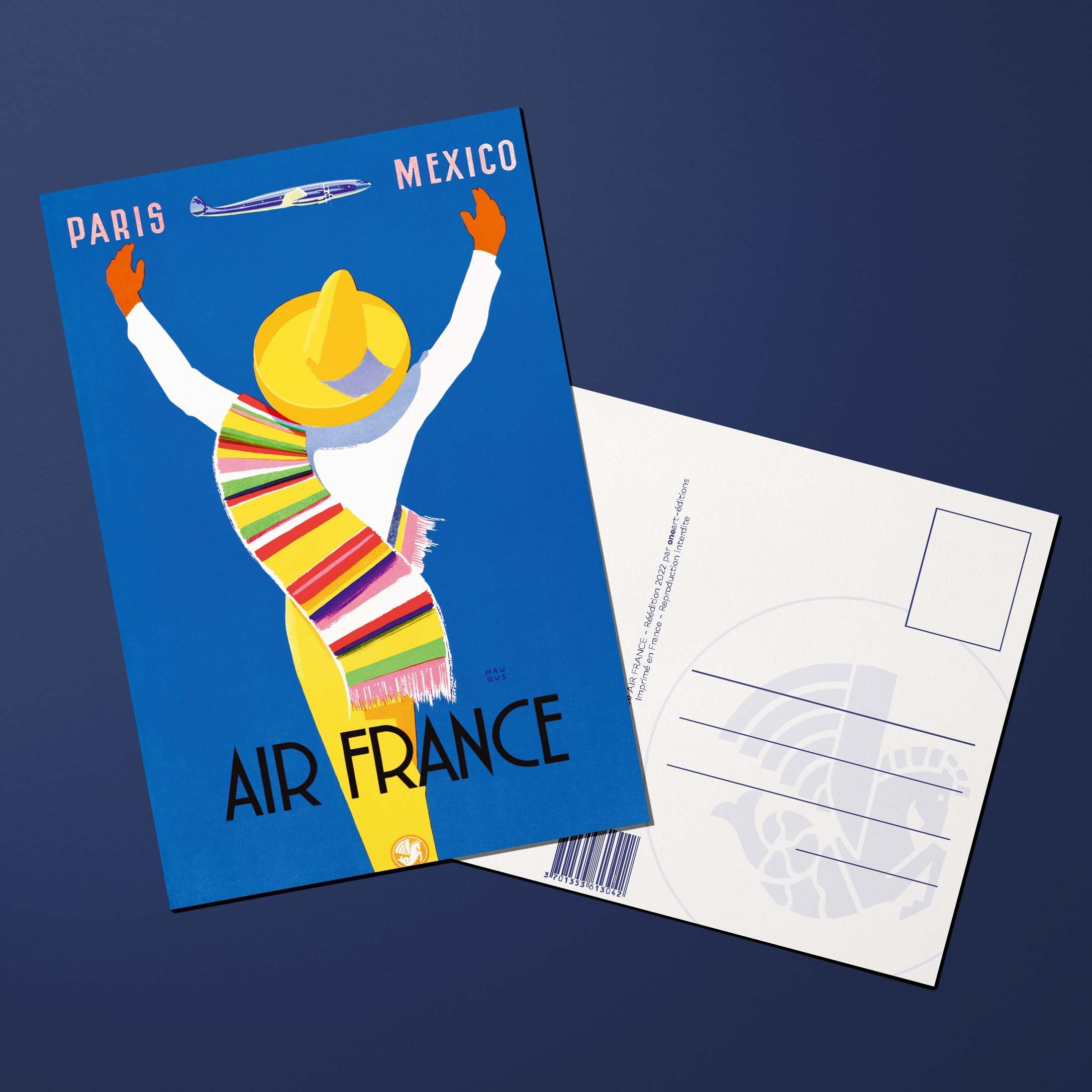 Air France Legend Paris Mexico postcard, poncho