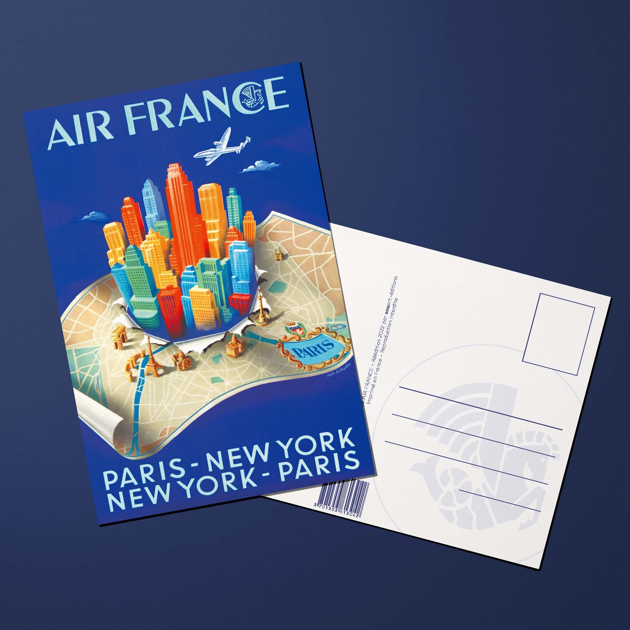 Postcard Air France Legend Paris - New York, building map