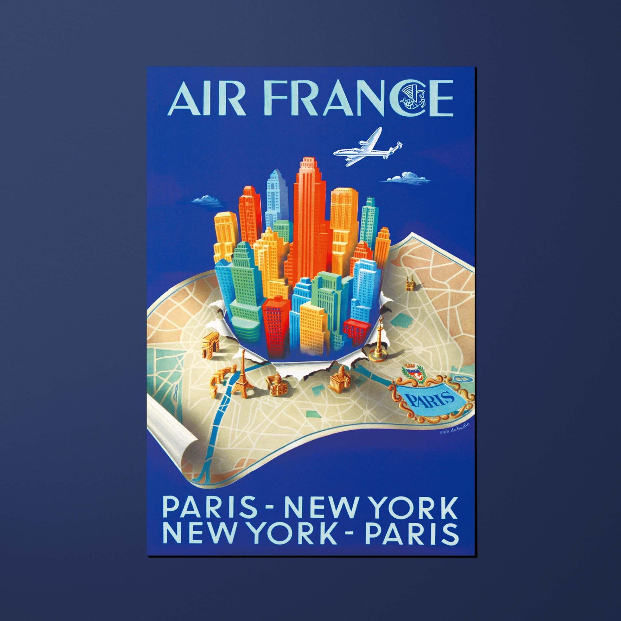 Postcard Air France Legend Paris - New York, building map