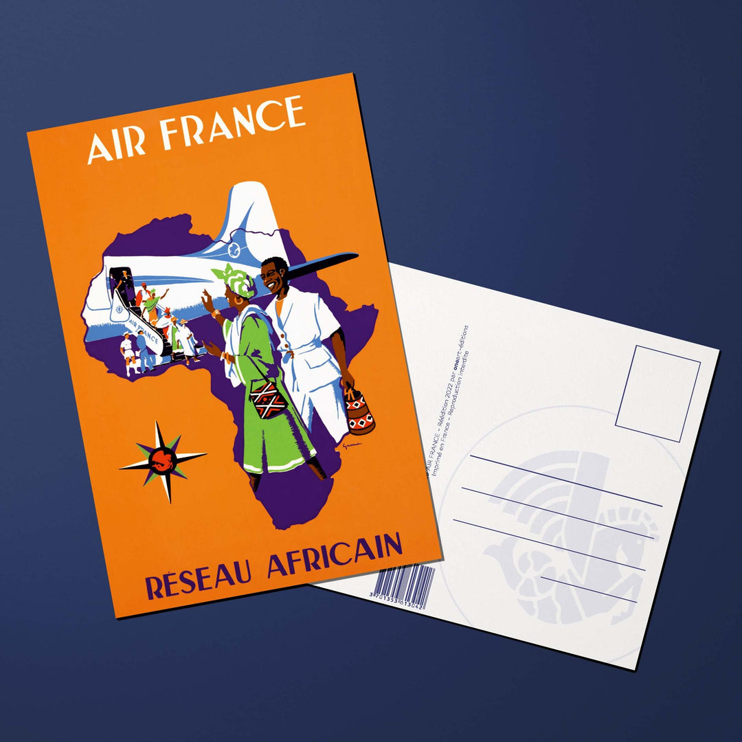 Carte postale Air France Legend Réseau africain, carte du continent