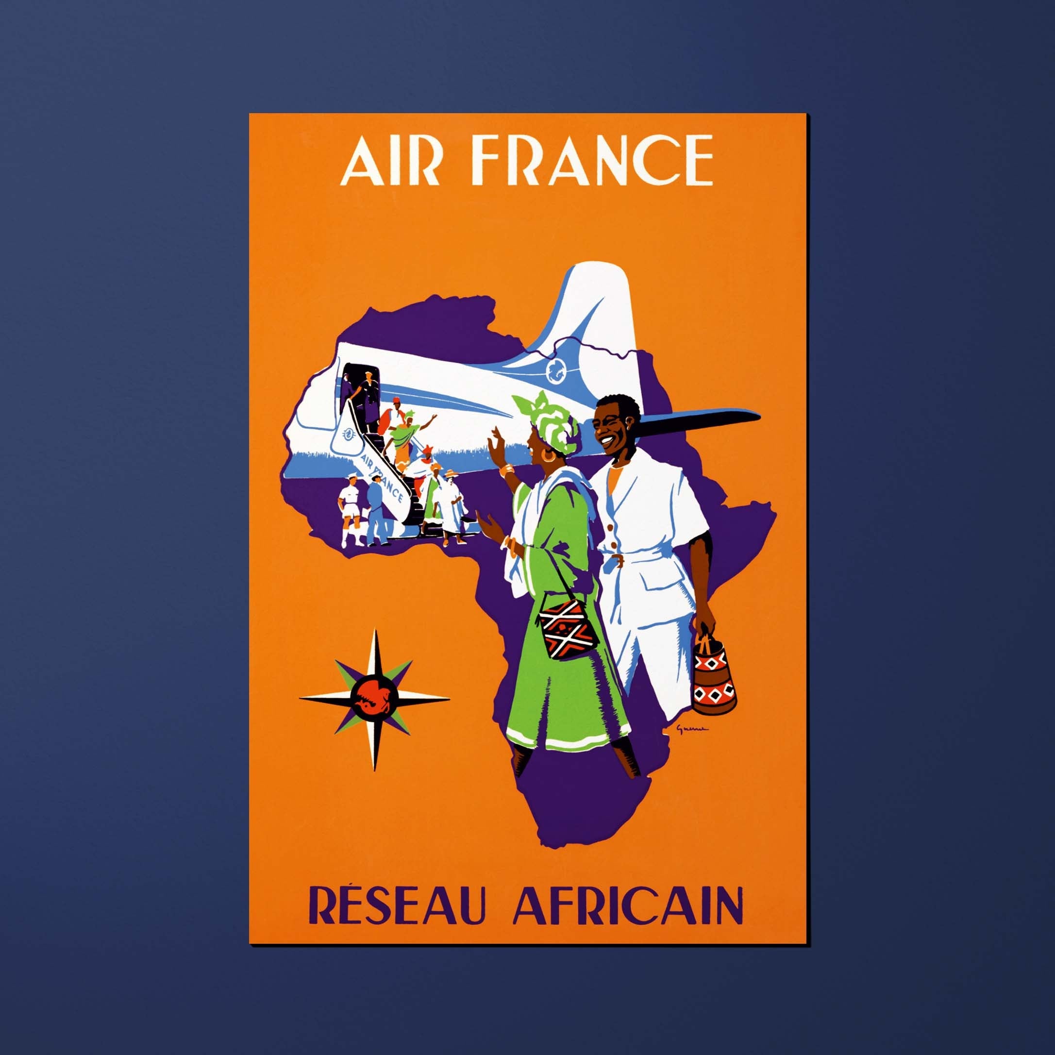 Carte postale Air France Legend Réseau africain, carte du continent